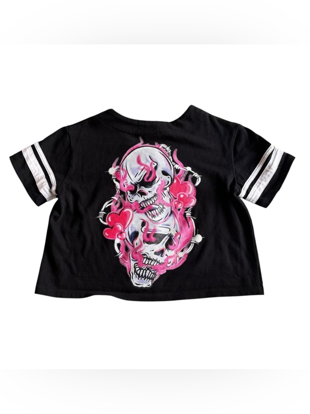 Broken Promises Jersey Tee with Pink Skull Graphic